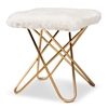 Baxton Studio Valle Glam and Luxe White Faux Fur Upholstered Gold Finished Metal Ottoman